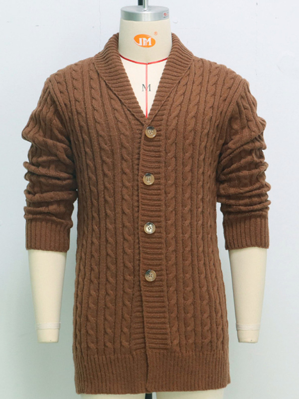 Men's mid-length knitted sweater Thick-knit twisted cardigan woolen jacket - Image 3