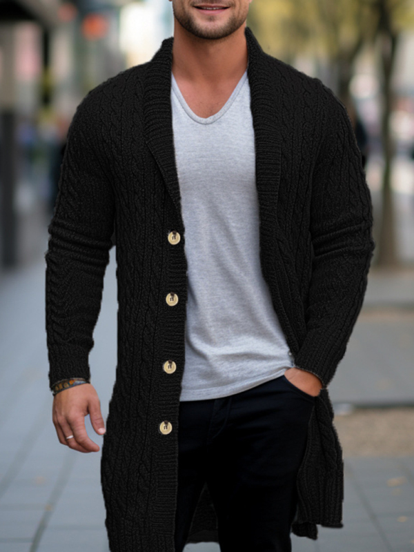 Men's mid-length knitted sweater Thick-knit twisted cardigan woolen jacket - Image 9