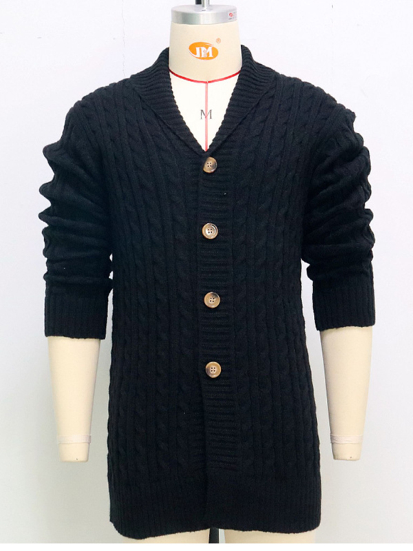 Men's mid-length knitted sweater Thick-knit twisted cardigan woolen jacket - Image 8