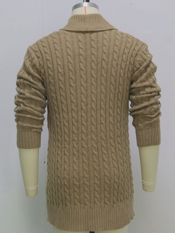 Men's mid-length knitted sweater Thick-knit twisted cardigan woolen jacket - Image 4