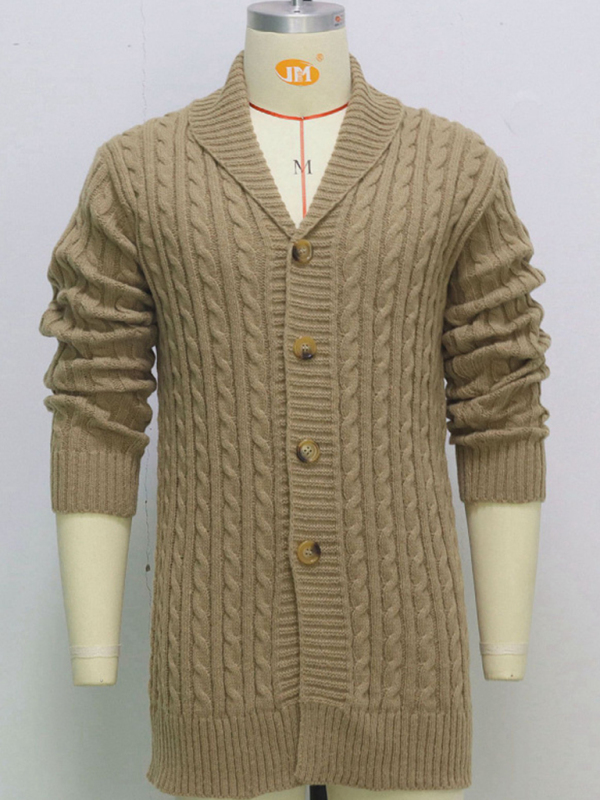 Men's mid-length knitted sweater Thick-knit twisted cardigan woolen jacket - Image 5