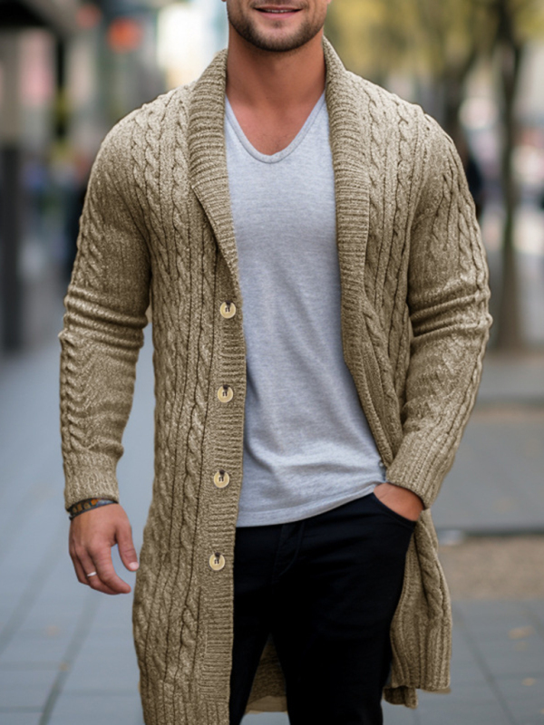 Men's mid-length knitted sweater Thick-knit twisted cardigan woolen jacket - Image 6
