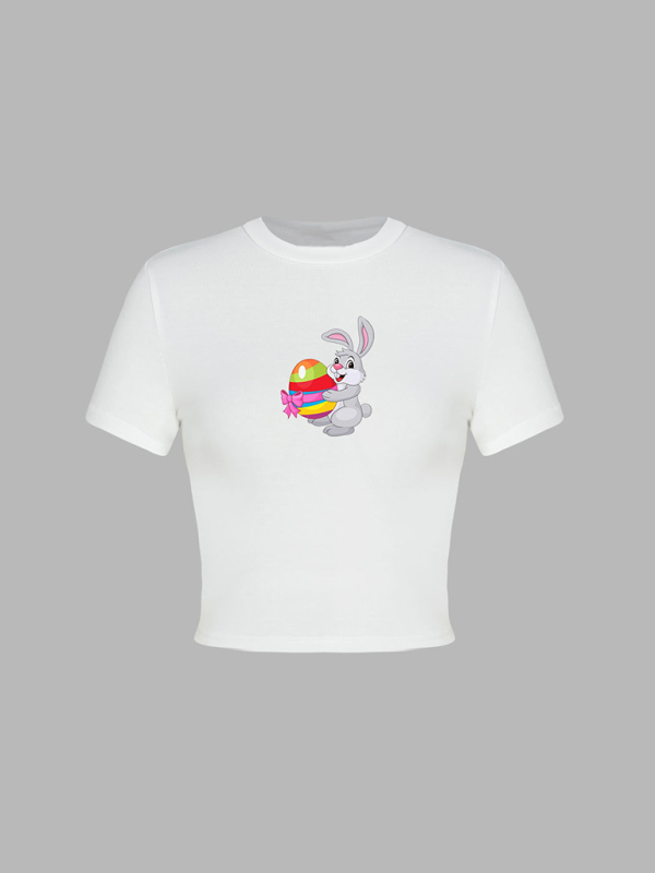 Women's new Easter egg bunny printed T-shirt Y2K tight top printed T-shirt - Image 16