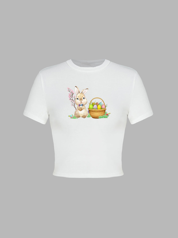 Women's new Easter egg bunny printed T-shirt Y2K tight top printed T-shirt - Image 14