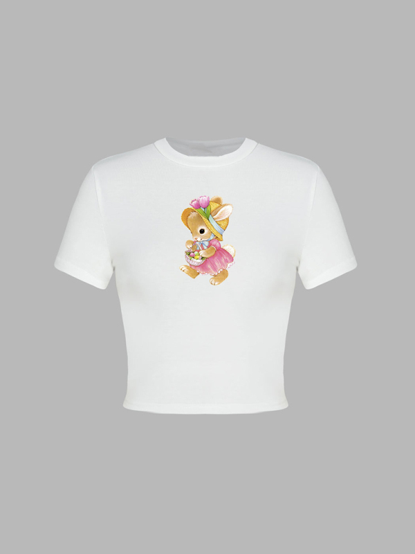 Women's new Easter egg bunny printed T-shirt Y2K tight top printed T-shirt - Image 10