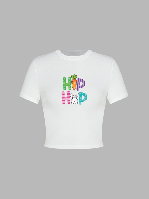 Women's new Easter egg bunny printed T-shirt Y2K tight top printed T-shirt - Image 11