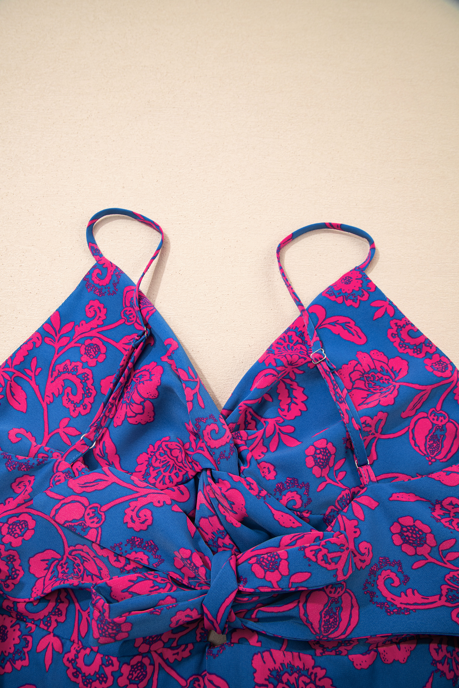 Blue Floral Print Twisted V Neck Tied Backless Maxi Dress - Image 13