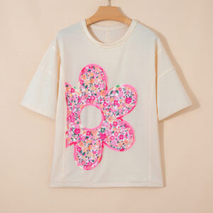 Jet Stream Floral Patched Raw Seam Big Flower Oversize Tee