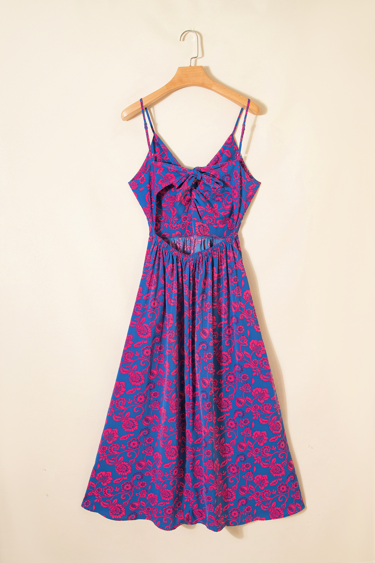 Blue Floral Print Twisted V Neck Tied Backless Maxi Dress - Image 10