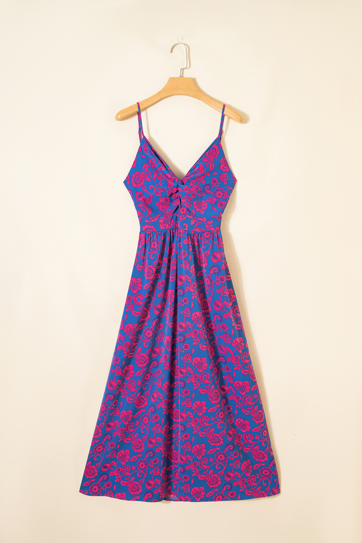 Blue Floral Print Twisted V Neck Tied Backless Maxi Dress - Image 9