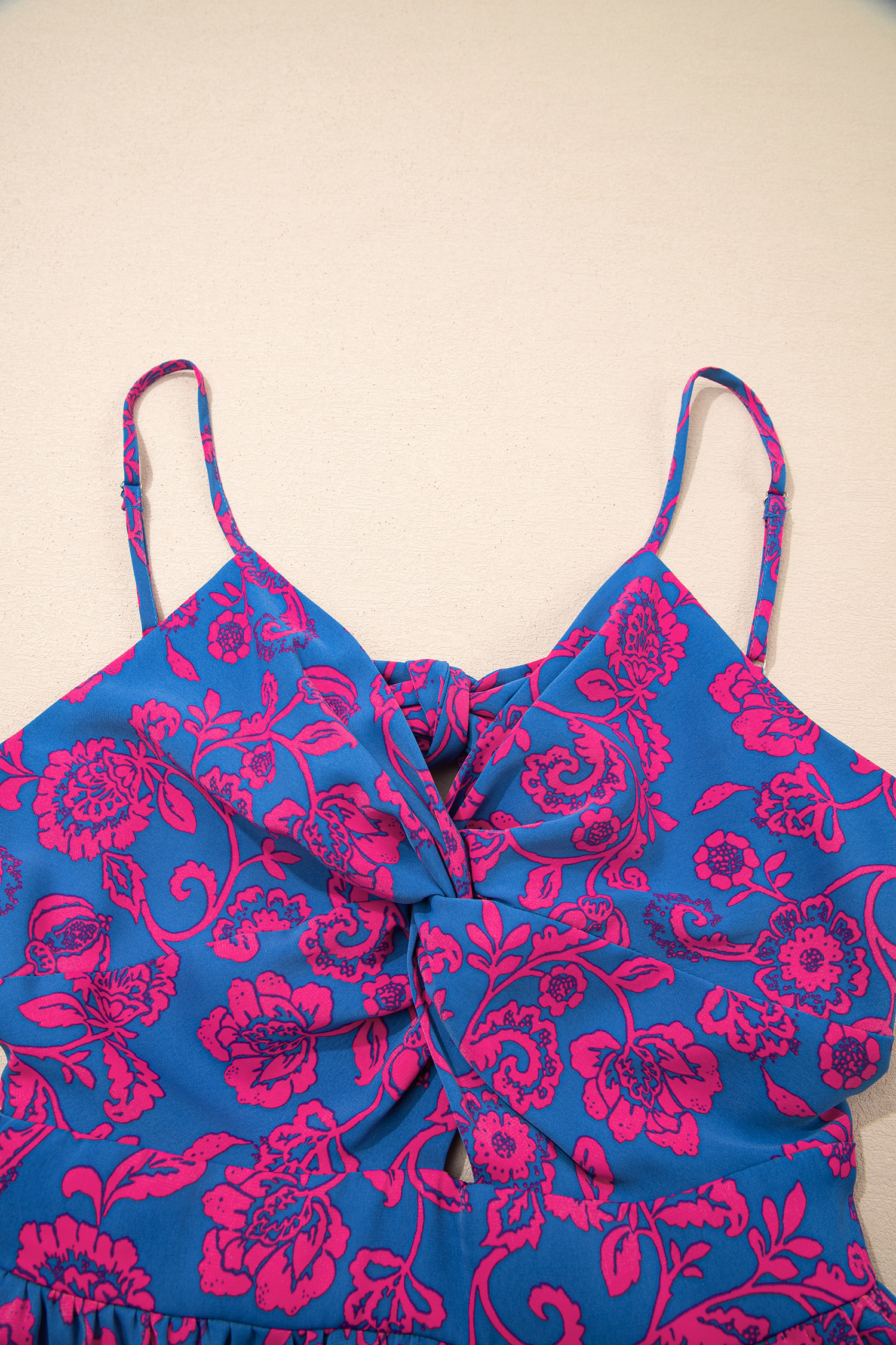 Blue Floral Print Twisted V Neck Tied Backless Maxi Dress - Image 11